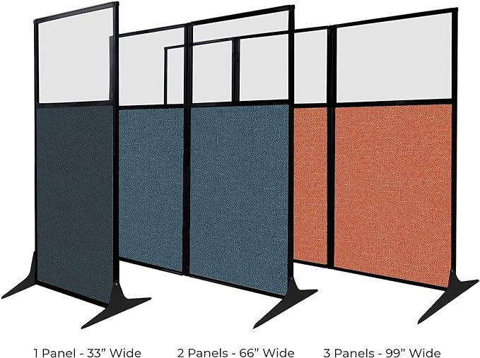 Versare Workstation Partition | Portable Wall Divider | Modern Office Cubicle | Free Standing Privacy Screen | Flexible Work Space | 99" x 70" W/Window, Warm Pebble Fabric Panels