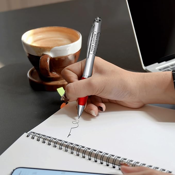 DISCOUNT PROMOS Personalized Ballpoint Pens With Rubber Grip, 100 pack Customizable Ergonomic Click-to-Write Custom Writing Pens for School with Black Ink, Red