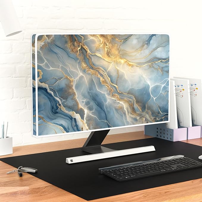 Baocicco Gold Blue Waterproof Screen TV Cover 55 Inch Modern Full Body Covers for Television Screen Panel Case TV Sleeve Compatible with Television LCD LED PC, Desktop and Home TV