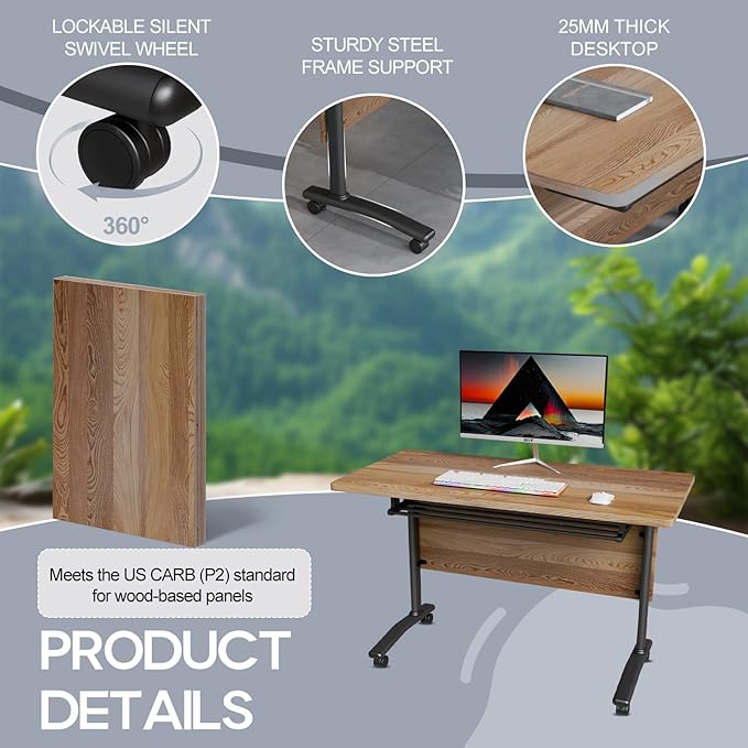 Folding Conference Table 4ft 5ft, Foldable Office Meeting Desk for 6 People, Multiple Sizes Colors Mobile Conference Room Table for Training Room School Business Furniture (6, White Walnut, 55in)
