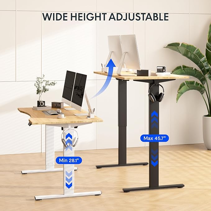 FLEXISPOT EN1 Bamboo One-Piece Standing Desk, 55 x 28 Inches Ergonomic Desk for Home Office and Gaming (White Frame + Bamboo Top, 2 Packages)