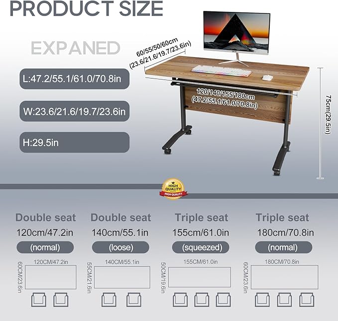 Folding Conference Table 4ft 5ft, Foldable Office Meeting Desk for 6 People, Multiple Sizes Colors Mobile Conference Room Table for Training Room School Business Furniture (4, White Walnut, 63in)