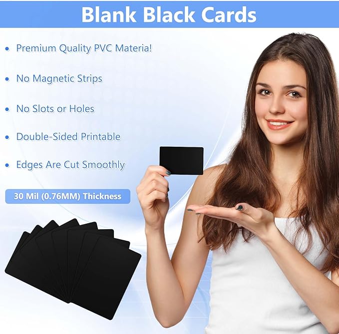 500 Pack - Premium Blank PVC Cards for ID Badge Printers - Premium Quality Black CR80 30 Mil (CR8030) by KLMNDUO - Compatible with Most Photo ID Badge Printers(Black)