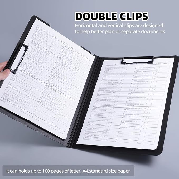 FRETONBA Clipboard Folder, A4 Foldable Clipboard with Horizontal and Vertical Double Metal Clips, 360 Degree Foldable Binder Clipboards with Pen Holder, File Cover Work Folder Clipboards, Purple