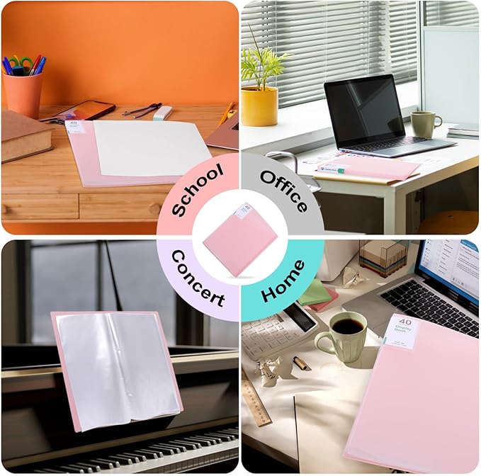 Phyxin 20-Pocket Portfolio Binder Organizer, Binder Sheet Protectors 8.5" x 11", Displaying 40 Page Plastic Folders for Documents, Document Organizer for Concert, Artwork, School & Office Use, 5 Pack