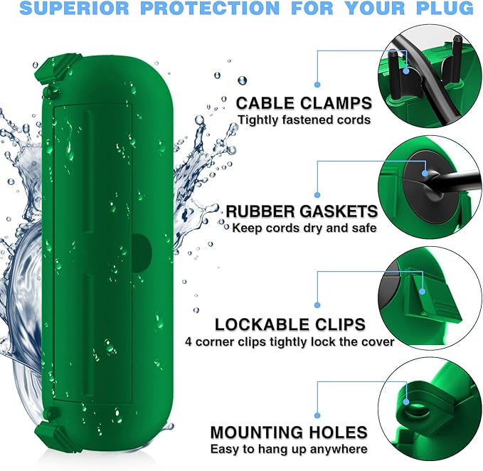 Flemoon [9 Pack] Outdoor Extension Cord Safety Cover, IPX4 Waterproof Connection Protector, Weatherproof Electrical Box for Outdoor Plug, Outlet, Holiday Light, Christmas Decorations, Green