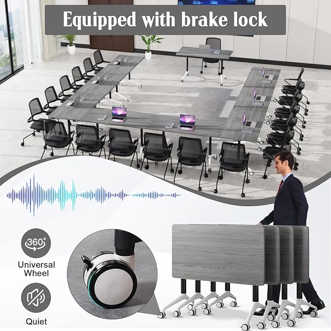 Conference Table,55.1''Folding Conference Room Table for 4-12 People,Mobile Flip Top MeetingTraining Table with Different Coulor and Styles for Offices, Classrooms,Meeting Room (6, 70.8''F)