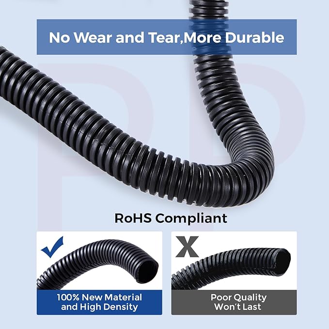 YCLYC 1/4 inch 10ft Wire Loom, Black Split Loom, Outdoor Cord Protector, Flexible Wire Conduit Automotive, Wire Protector Tubing