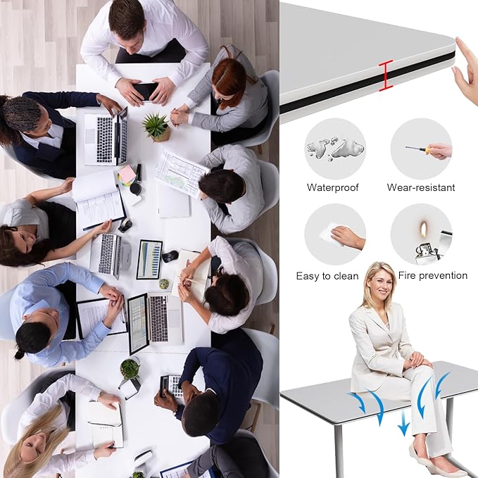 Conference Table Flip Top Mobile Conference Room Tables,Folding Conference Table with Wheels,Large Meeting Training Seminar Table Saving Space for Office Classroom (10, White, 70.8'')