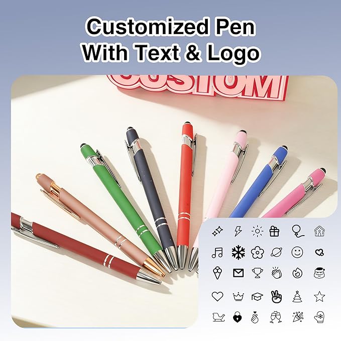 CRME Bulk Custom Pens Personalized Pen with Name Logo Engraved Metallic Customized Pen Black Ink Metal Stylus Pen for Touch Screens Perfect Writing Pens Ideal for School Teachers Team Events Pink