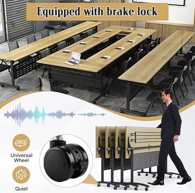 JEHUJD Conference Table,55.1''Folding Conference Room Table for 4-12 People,Mobile Flip Top MeetingTraining Table with Different Coulor and Styles for Offices, Classrooms,Meeting Room (6, E)