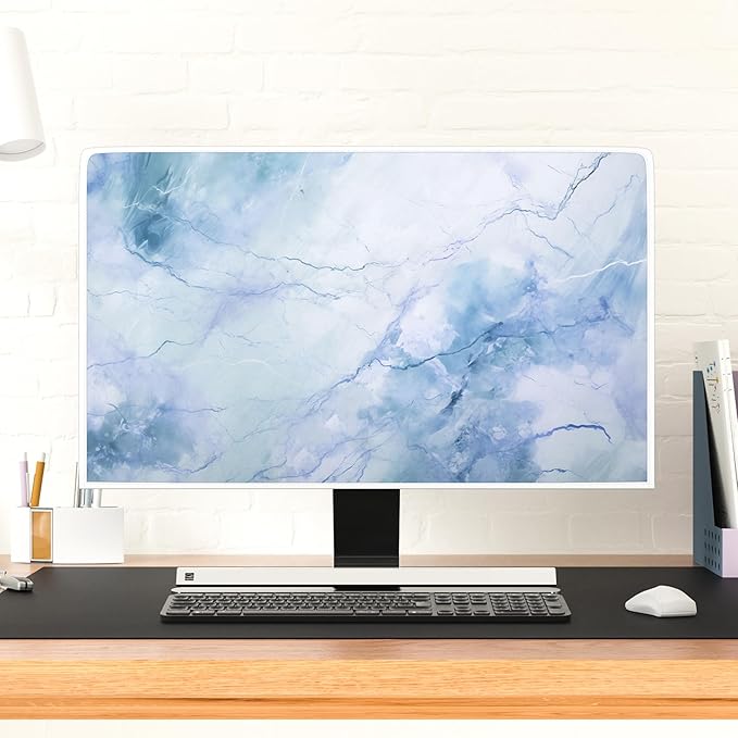 Baocicco Fashion Haze Blue Marble Screen TV Cover Cover 55 Inch Waterproof Full Body Covers for TV Display Screen Weatherproof Television Sleeve Compatible with Television LED LCD OLED TV