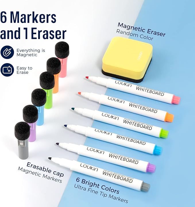 Loukin 17"x11.8" Dry Erase Calendar Set (Monthly+Weekly), Electrostatic Adsorption Whiteboard Planners, Reusable Schedule for Refrigerator, Clings to Any Shiny Surface, 6 Markers & 1 Eraser Included