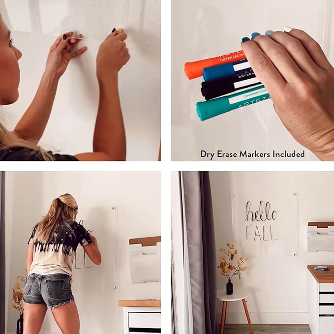 Ships Next Day, Made in USA - Acrylic Dry Erase Board | Non-Magnetic Dry Erase Board | Hanging Frameless White Board | Acrylic for Office, School and Home Walls | for Kids & Adults (Black - 12x18)
