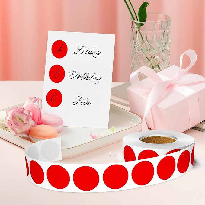 1 Inch Round Color Coding Labels, 1000 Dots Per Roll Red Color Coded Dot Stickers, Round Color Dot Labels for Organizing, Filing, and Storage