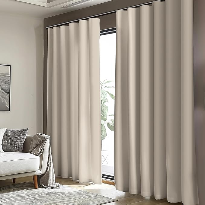 Cbsroro Room Divider Blackout Curtain Track Curtains Wall Dividers Panels Screen for Living Rooms Bedroom Office Privacy Partition Separation, W100 × L120 Inch,1 Panel, Beige