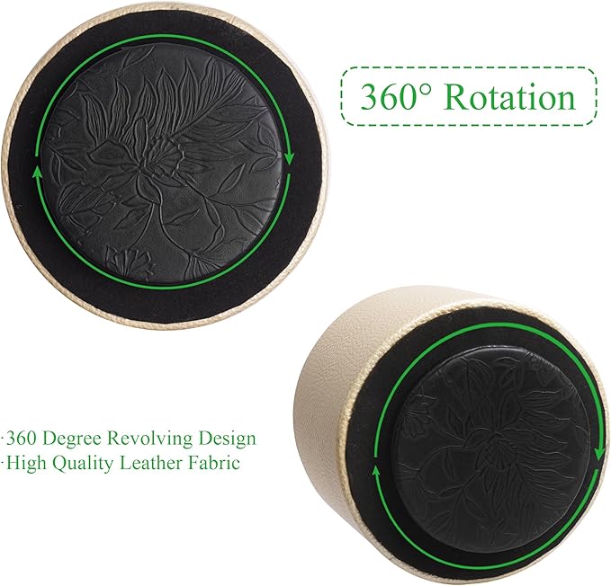 Hennaja Round Leather Art Supply Organizer,Remote Control Holder,360 Degree Spinning,Multi-Functional Pencil Holder,4 Compartments Desktop Stationary Organizer(1-Lichee Gold)