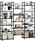 NUMENN Triple Wide 6 Tier Bookshelf, Rustic Industrial Style Bookcases and Bookshelves with 17 Open Display Shelves, Modern Tall Bookcase Furniture for Bedroom, Living Room and Home Office, Black