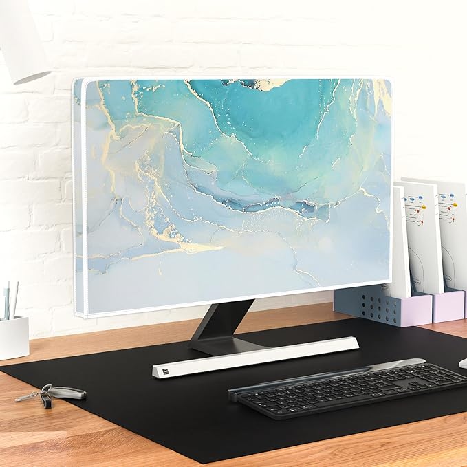 Baocicco Blue Green Marble TV Display Screen Cover 65 Inch Creative Anti-Static Dustproof Monitor Accessories Laptop LCD Cover Modern Screen Television Decoration for LED LCD OLED TVs