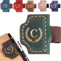 Personalized Bygone Mark Bookmark with Pen Holder, Leather Magnetic Bookmark 26 Letters,Gifts for Book Lovers, Readers, Leather Book Marks for Men Women (Green, C)