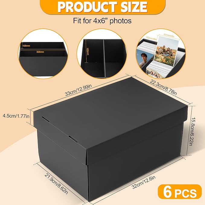 REAQUE 6 Pack Photo Storage Boxes for 4" x 6" Pictures – 2-Compartment Portable Photo Organizer Boxes with Lids, Craft Supply Container for Stickers, Scrapbooking, Stamps, Seeds, Memory Keepsakes