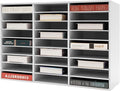Literature Organizer with 27 Compartments | Adjustable Desktop File Sorter Mail Center for Home, Office & Classroom | PVC Paper Storage Cabinet with Shelves, White