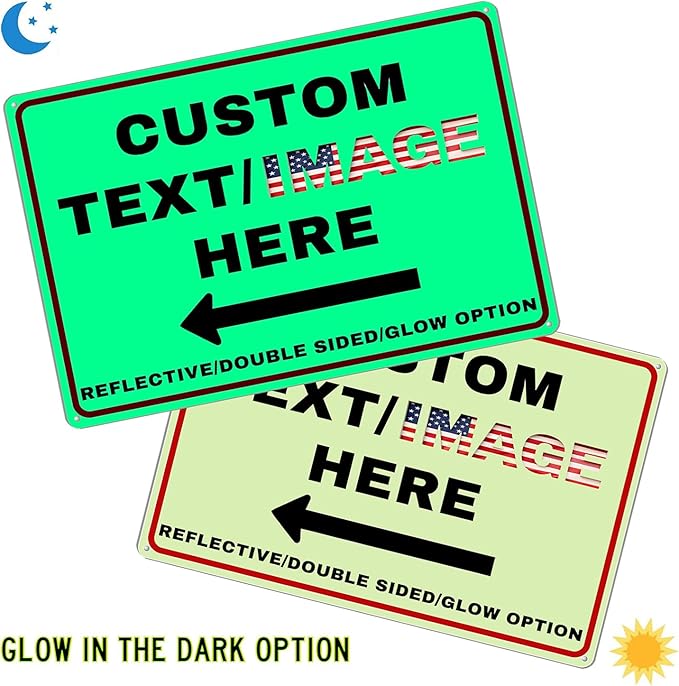 Custom Directional Arrow Sign, Glow in the Dark/Reflective Option, 14''x10'' Personalized Metal Address Plaque, Customize for Business Logo, Office, Home, Yard, Outdoor