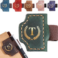 Personalized Mark Bookmark with Pen Holder, Leather Magnetic Book Marker 26 Letters,Custom Initials Page Marks, Gifts for Book Lovers Readers Men Women (Green, T)