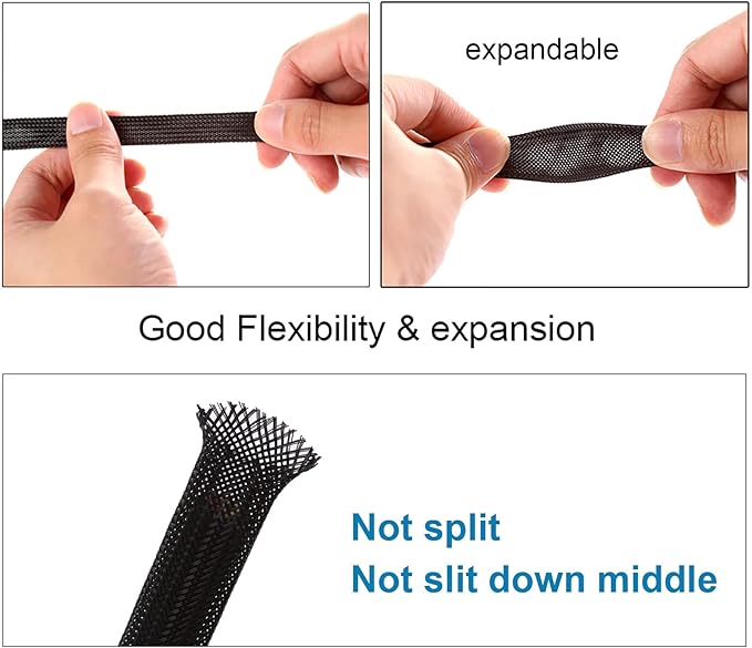 100ft - 1/8 inch PET Expandable Braided Sleeving – Black – Alex Tech Braided Cable Sleeve
