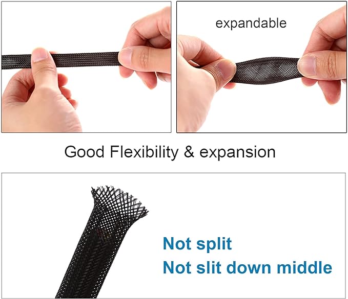 25ft - 1 inch PET Expandable Braided Sleeving – Black – Alex Tech Braided Cable Sleeve