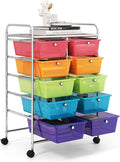 GOFLAME 10-Drawer Rolling Storage Cart, Art Craft Storage Organizer on Wheels, Multipurpose Movable Utility Cart for School, Office and Home, Rainbow