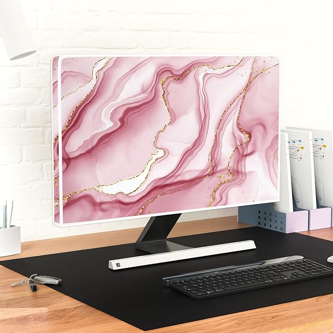 Baocicco Gold Pink Marble Waterproof TV Display Screen Cover 45, 46, 47, 48 Inch TV Accessories Laptop TVs LCD Screen Decoration for Tablet Anti-Static Dustproof Protective for Home Office