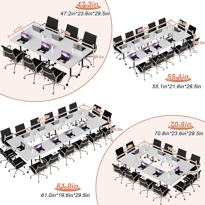 Conference Table Flip Top Mobile Conference Room Tables,Folding Conference Table with Wheels,Large Meeting Training Seminar Table Saving Space for Office Classroom(8A,55.1'')