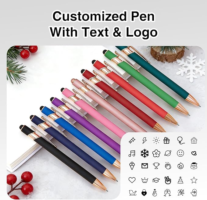 CRME Personalized Pen with Stylus Tip Customized Pens with Name/Logo Perfect Writing Pens With Soft Grip for Superb Comfort and Control Black Ink for School Graduation Work Professional Signature Blue
