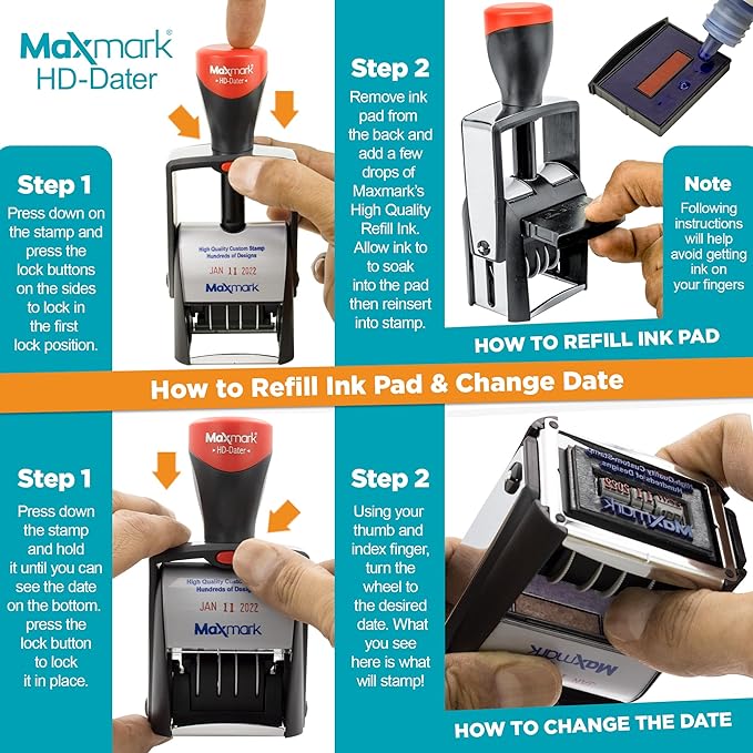 MaxMark Heavy Duty Self Inking Date Stamp with Phrase Denied - Red Ink