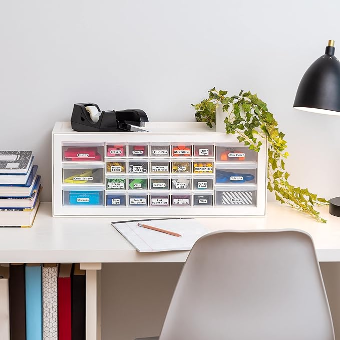 IRIS USA Plastic Drawer Storage Organizer, 26-Drawer Teacher Toolbox Bead Small Parts Organizer Cabinet for Hardware Crafts Nuts Bolts Tools Sticker Home Business Scrapbook Art Hobby Garage - White