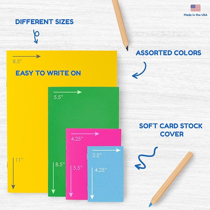 Hygloss Blank Books - Bulk 100 Pack – 4.25" x 5.5" A6 Assorted Colors – Paperback Blank Books for Kids to Write Stories, Doodle Art – Plain Drawing Sketchbook, Unlined Journal, Notebook Without Lines
