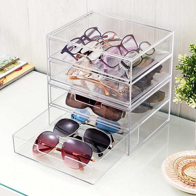 STORi Chloe Space-Saving Clear Drawer Organizer (4 Wide Drawers) Sort Office, Kitchen, Beauty Supplies, Makeup, Pens, Jewelry, Stationary, Made in USA