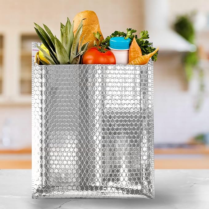 Amiff Silver Thermal Bubble Mailer, 15 x 17 Inches. 5 Pack Metallic Bubble Mailers. Self-Seal Insulated Mailers for Cold Shipping. Padded Envelopes Waterproof. Thermal Bag for Food, Cosmetics