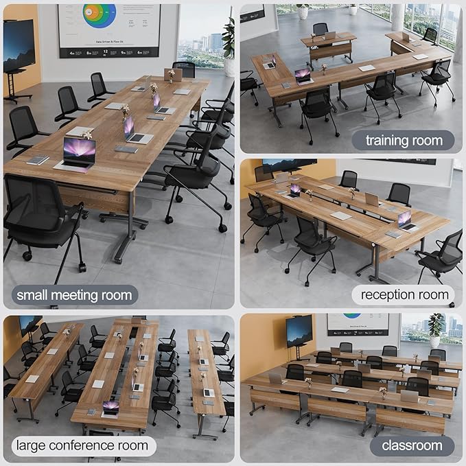 Folding Conference Table 4ft 5ft, Foldable Office Meeting Desk for 6 People, Multiple Sizes Colors Mobile Conference Room Table for Training Room School Business Furniture (4, White Walnut, 71in)