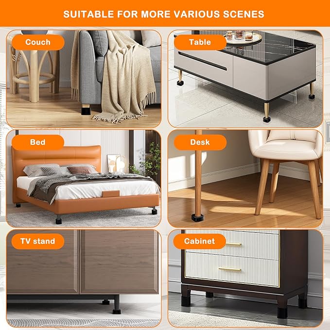 shouwuhho 12 Pack Furniture Risers Adjustable Bed Risers Heavy Duty Lifts Height 1", Square Stackable Bed Risers 1, 2 or 3 Inch for Desk Leg Table Couch Sofa Chair Bed Frame Legs Dorm, Black