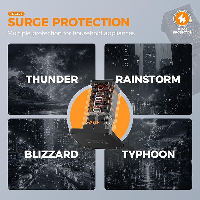Charging Station 30W, TESSAN 9-in-1 Charger Blocks for iPhone 17/16/15/14, Tablets, Earphone with Surge Protector, 5ft Flat Extension Cord with 4 USB A, and 2 USB C for Home, Office, Dorm, Black