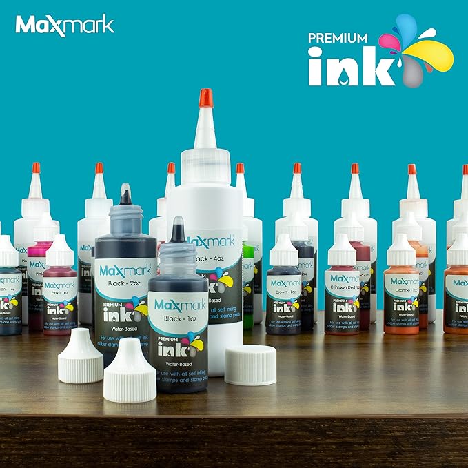 MaxMark Premium Refill Ink with Control Tip Bottle for Self-Inking Stamps, Dark Yellow Color - 2 oz.