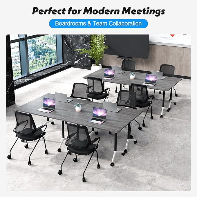Goakwwuz Conference Room Table, Folding Conference Tables,Thicken Grey Tabletop,Flip Top Wooden Seminar Meeting Room Table for Conference Room Offices (2, Grey, 47.2“)