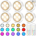 TECOMLIGHT Puck Lights with Remote Control, Battery Powered Wireless LED Under Cabinet Lighting, RGBCW Stick On Push Lights 6 Pack - White