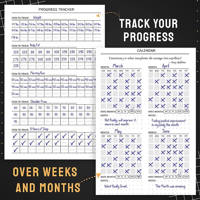 Nextnoid Hardcover Fitness & Food Journal - Nutrition & Workout Planner for Men & Women - A5 Sturdy Workout Log Book to Track Diet, Gym & Home Workouts - Navy Blue