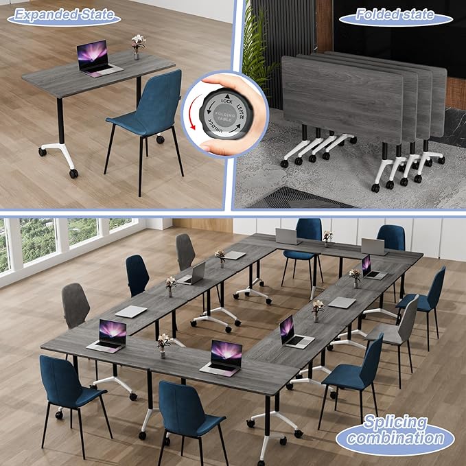 Conference Table Flip Top Mobile Conference Room Tables,Folding Conference Table with Wheels,Large Meeting Training Seminar Table Saving Space for Office Classroom(12C,70.8'')