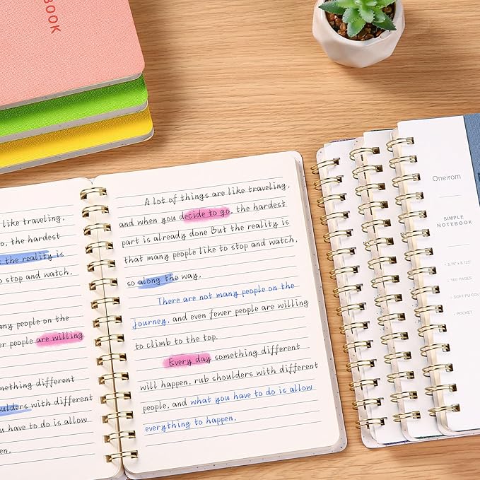 Spiral Notebook-5.75" x 8.125" College Ruled Journal with Inner Pockets and 160 Pages,PU Leather Cover Business Journal, Twin-Wire Binding Notebook Perfect for Office & Home School Supplies 6 pack Black/NavyBlue