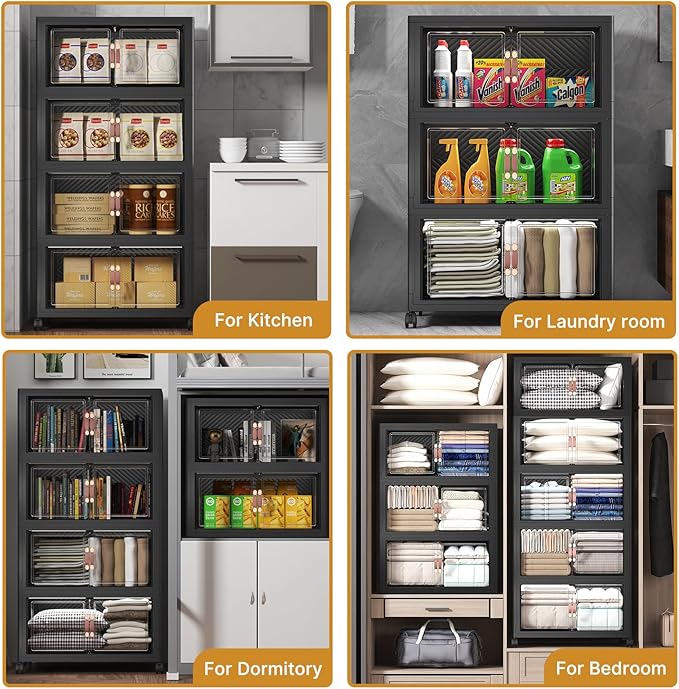 UAMFURI Extra Large Stackable Storage Bins with Lids & Wheels & Door, 260QT-52QT/13GAL*5Pack Foldable Collapsible Closet Organizers, Plastic containers drawers for bedroom Dorm