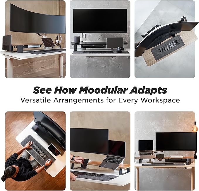 ULTRARM Moodular Wooden Monitor Stand 33.4” (85cm) Desk Organizer with Metal Slide Rails for Drawer, Tray, Laptop, Tablet, Phone & Headphones Customizable Riser for Organized Workspace Oak MS85-O
